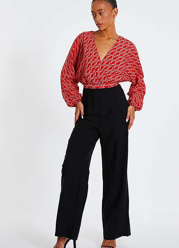 Red Chain Print Chiffon 2-In-1 Jumpsuit by Quiz | Look Again