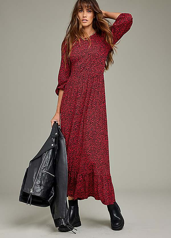 Red Print Tiered Maxi Dress by Freemans | Look Again