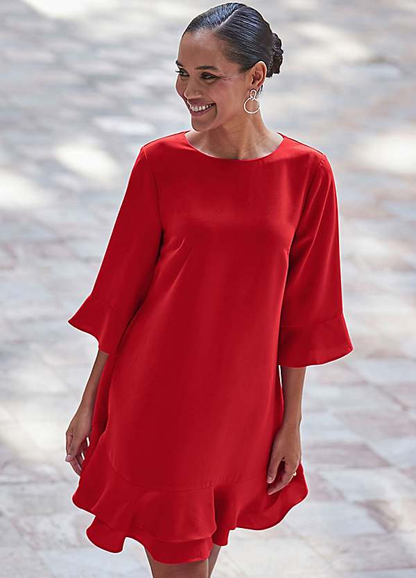Red Ruffle Hem Shift Dress by Sosandar Look Again