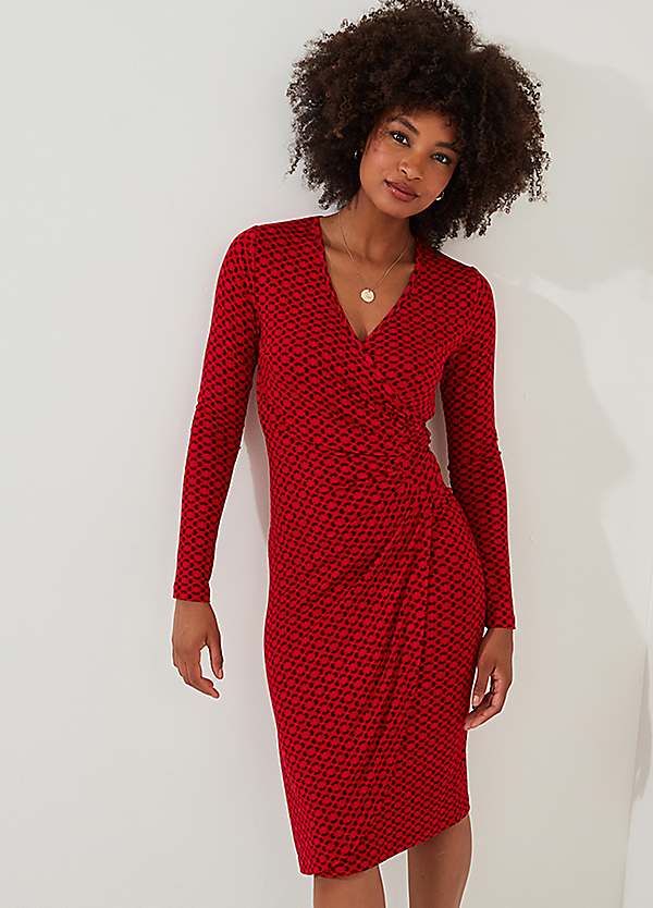 Retro Geometric Print Flattering Ruched Jersey Dress by Joe Browns | Look  Again