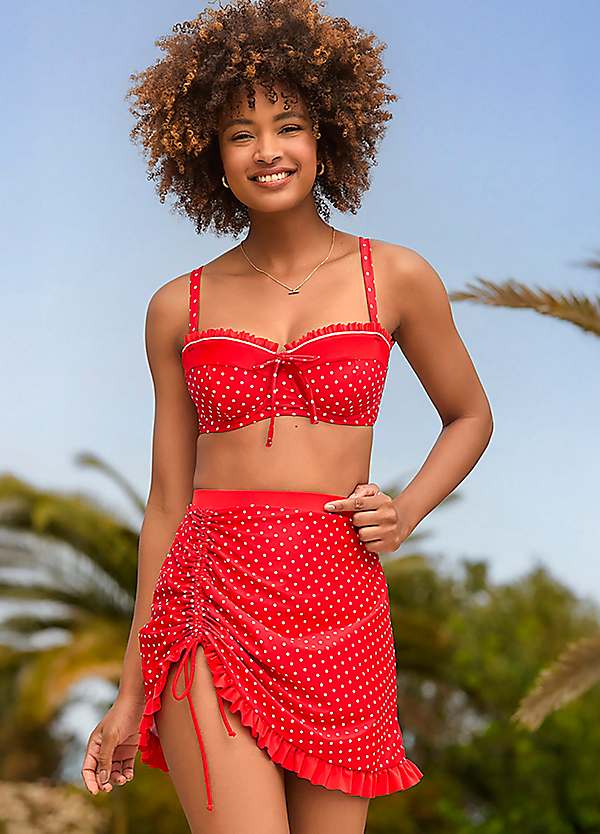 Swimwear Sets Knotted Scoop Red Polka Dot Bikini Retro Polka Dot