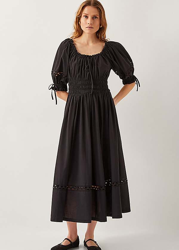 Riley Puff Sleeve Embroidered Midi Dress by Monsoon | Look Again