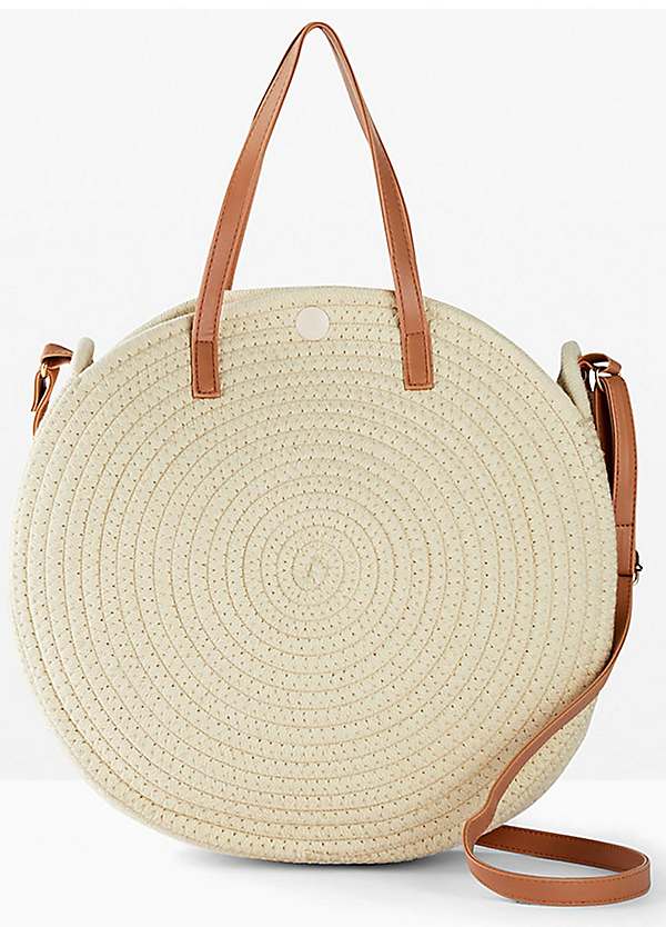 Round straw bag discount with leather handles