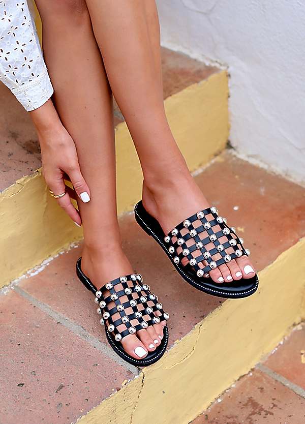 Sabina Black Stud Detail Sliders by Linzi Look Again