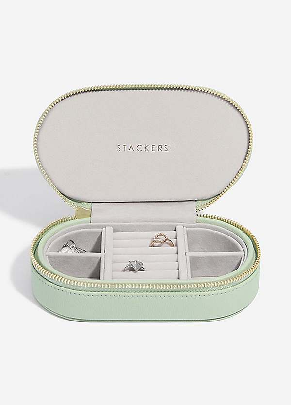 Sage Green Oval Zipped Travel Jewellery Box by Stackers Look Again