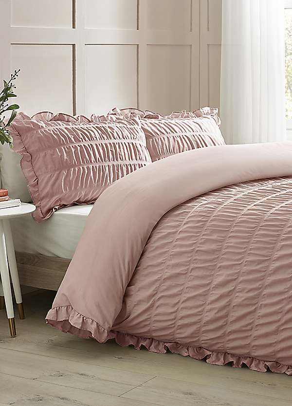 Seersucker Frill Duvet Cover Set Pink by Catherine Lansfield