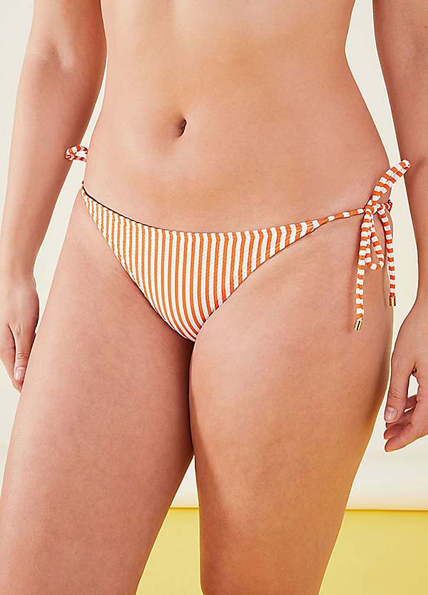 Mid-Rise Striped Seersucker Classic Bikini Swim Bottoms for Women