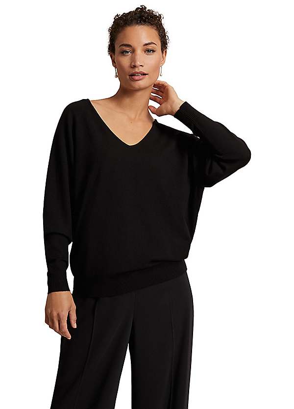 Black fine knit v neck clearance jumper