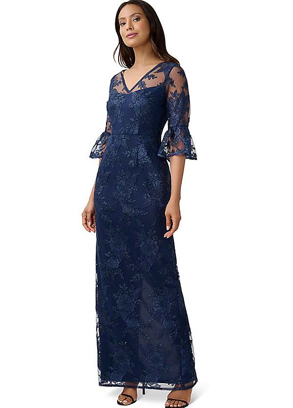 Adrianna papell floral hot sale embroidered long gown