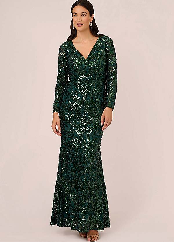 Sequin Lace Long Gown by Adrianna Papell Look Again