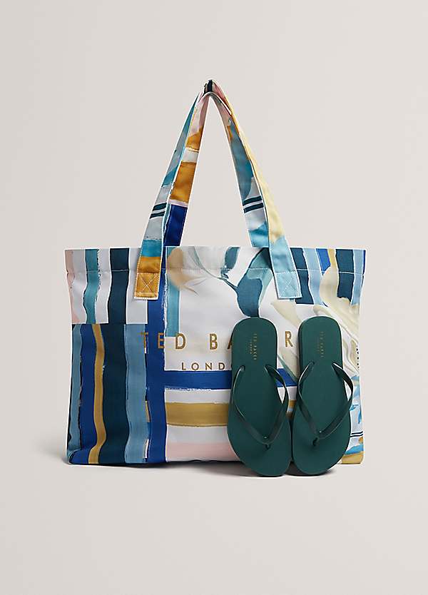 Shelyss Green Printed Shopper And Flip-Flops Set by Ted Baker - Main Image