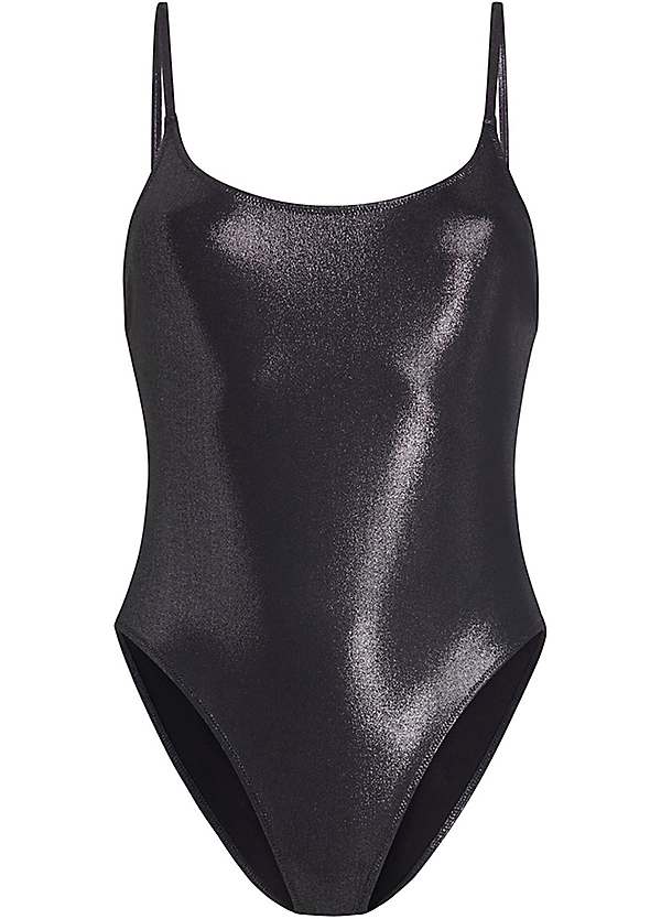 Plain black one piece swimsuit deals