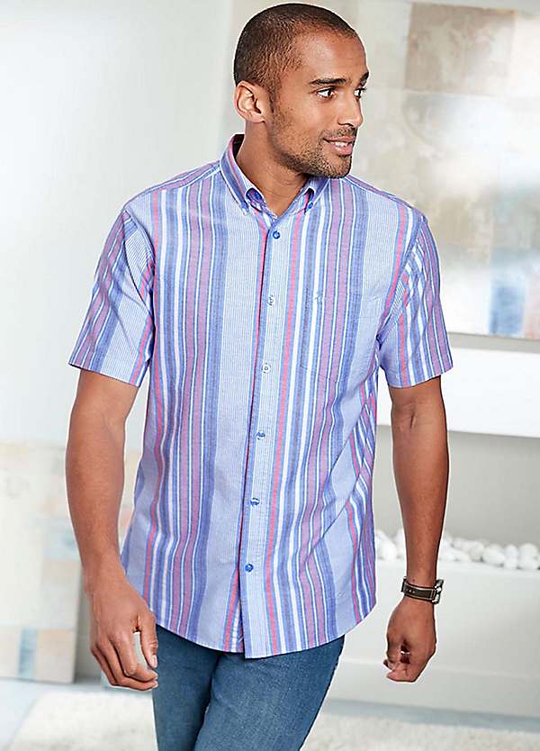 Short Sleeve Patterned Oxford Shirt by Cotton Traders