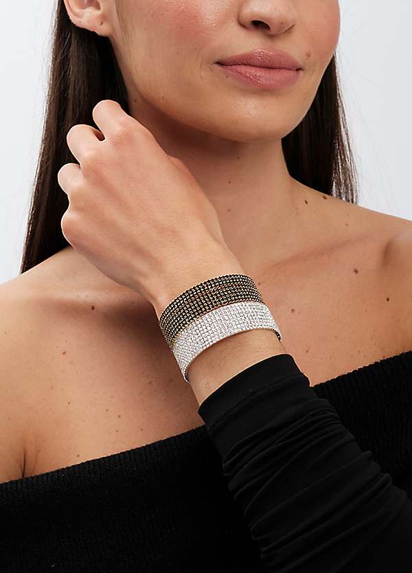 Silver Crystal Diamante Statement Cuff Bracelet by MOOD By Jon