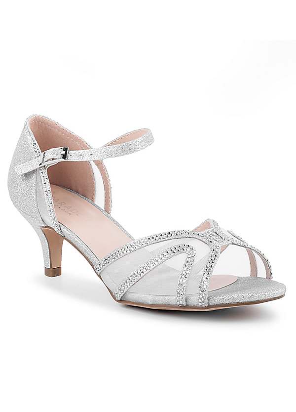 Silver Glitter Etta Wide Fit Low Heel Ankle Strap Sandals by