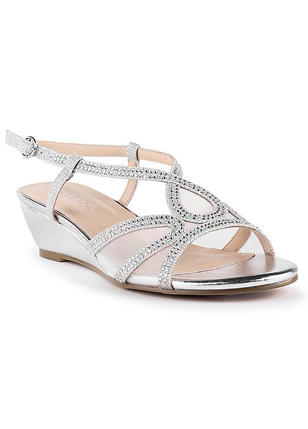 Silver Glitter Justine Low Heel Wedge Sandals by Paradox London