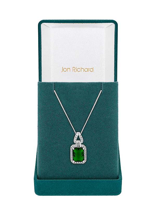 Silver Plated Emerald Cubic Zirconia Pendant Necklace Gift Boxed