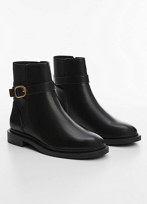 Sindi Elastic Panel Buckle Detail Ankle Boots by Mango