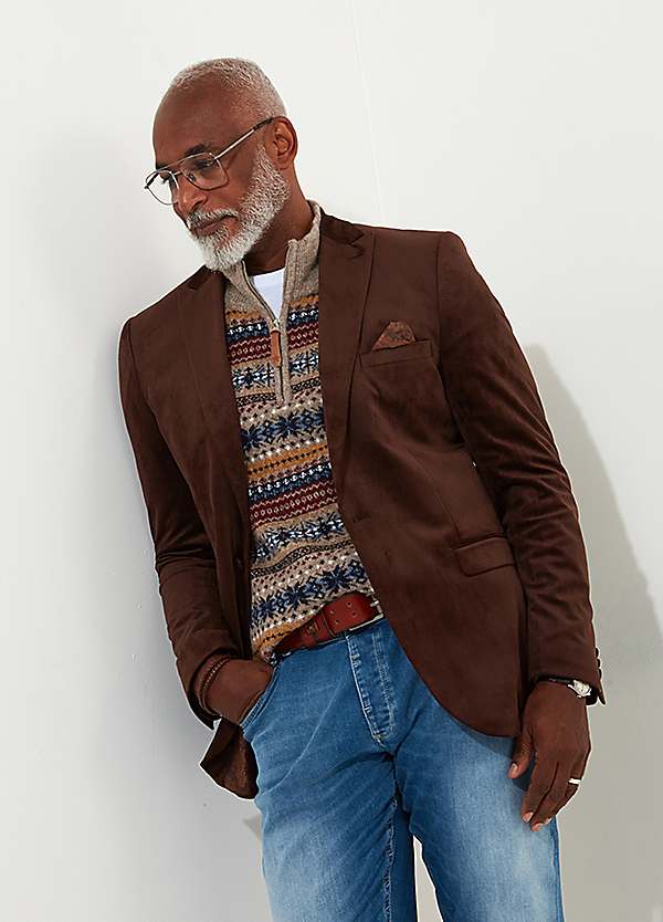 Soft Velvet Suit Jacket Blazer with Satin Lapels by Joe Browns