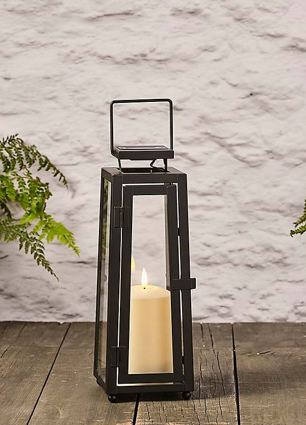 Solar Powered Black Metal TruGlow LED Candle Lantern by Lights4Fun