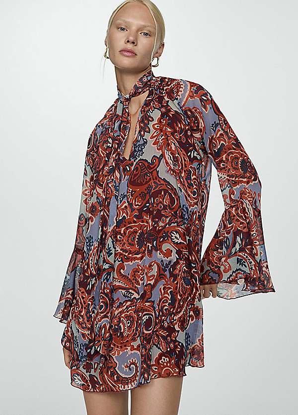 Sonja Paisley Ruffle Dress by Mango | Look Again