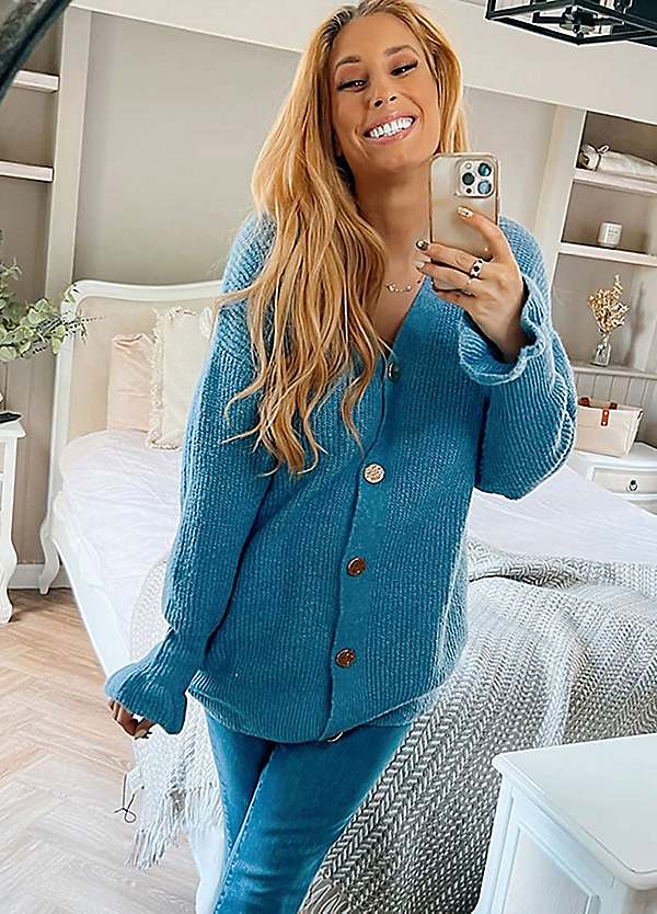 Stacey Solomon Recycled Blue Knitted Longline Button Down Cardigan