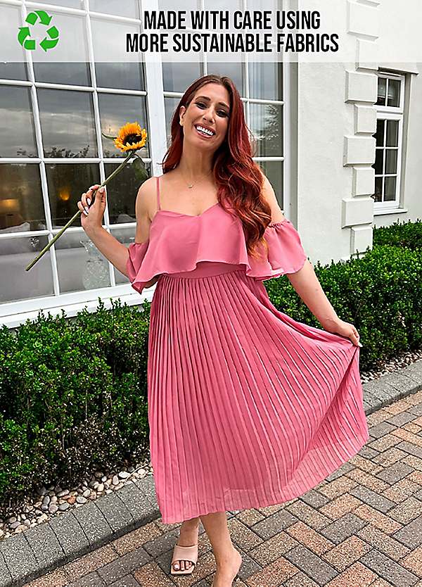 Frill cold store shoulder midi dress