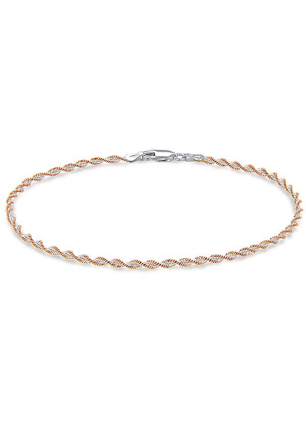 Sterling Silver 2 Tone Twist Chain Bracelet by Tuscany Silver