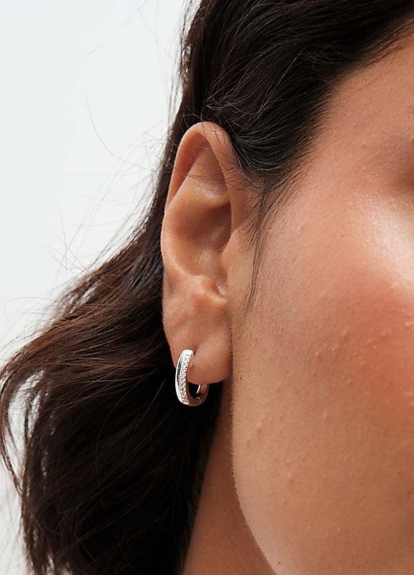 Sterling Silver 925 Cubic Zirconia Polished Hoop Earrings by