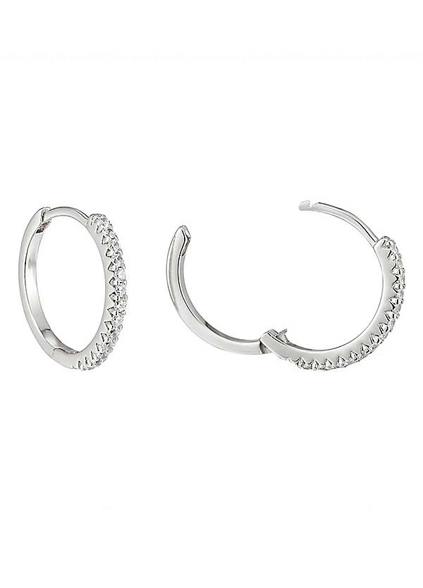 Sterling Silver Cubic Zirconia Sparkle Huggie Hoop Earrings Look