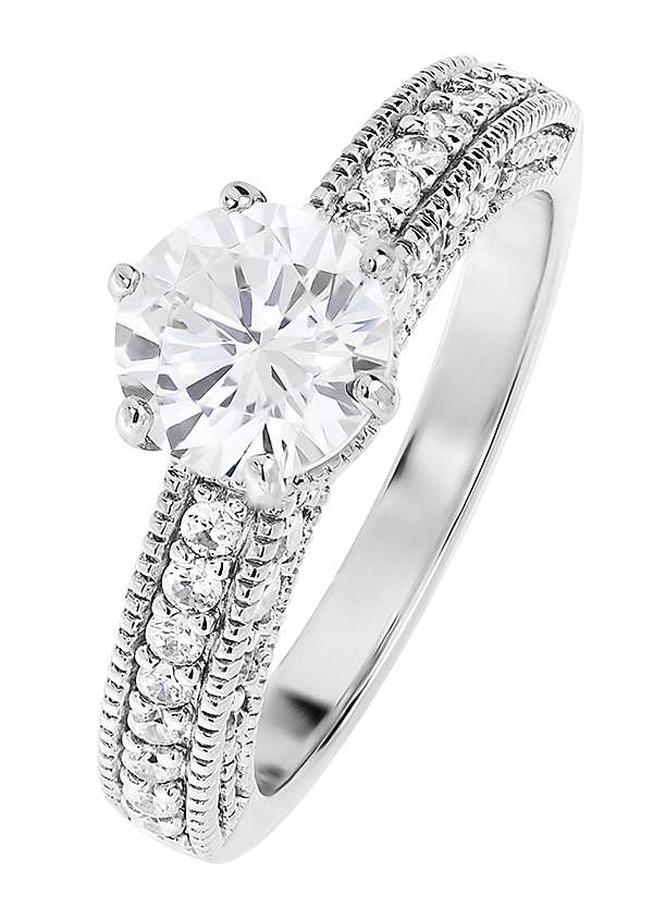 Sterling Silver Cubic Zirconia Vintage Inspired Solitaire Ring by