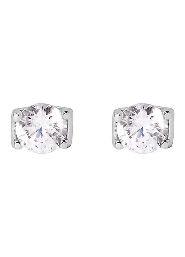 Sterling Silver Square Set Round Cubic Zirconia Stud Earrings by