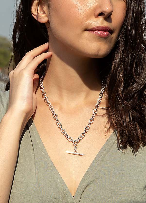 Sterling Silver T-Bar Belcher Chain Albert-Clasp Necklace mm by