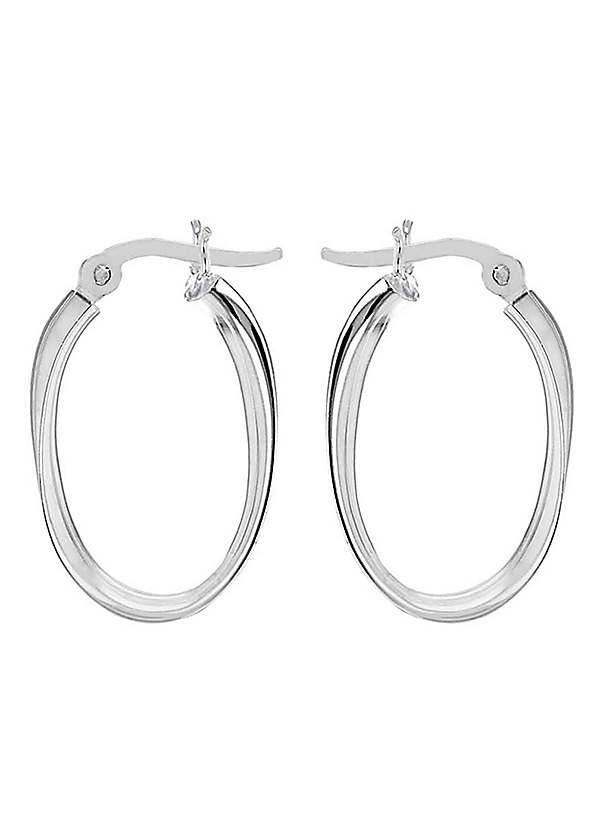 Sterling Silver Twist Oblong Hoop Creole Earrings by Tuscany