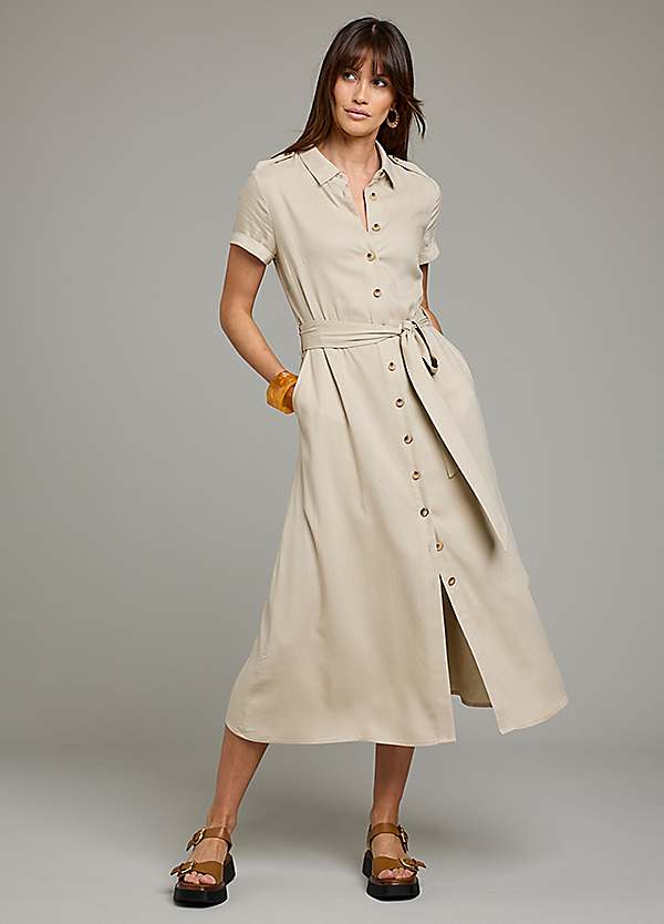 Stone Linen Blend Midi Shirt Dress by Freemans Look Again