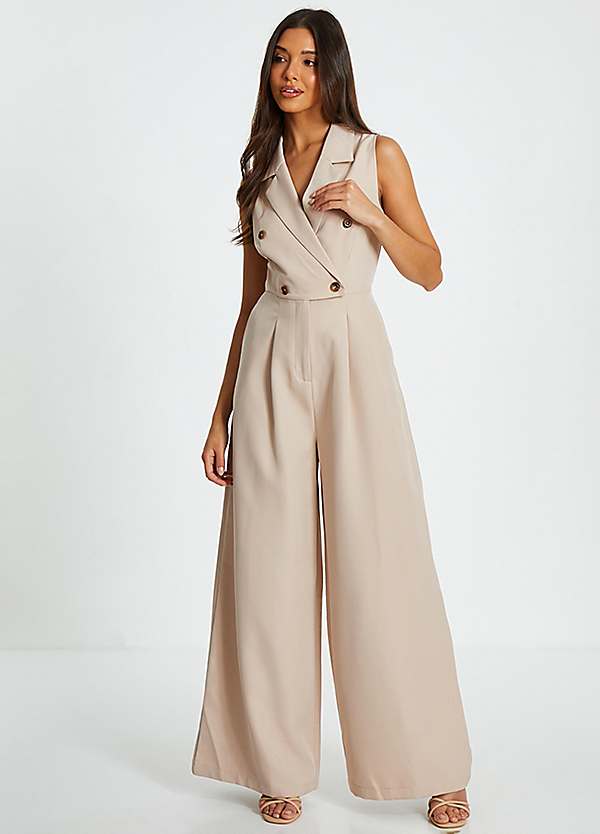 Stone Woven Tailored Palazzo Jumpsuit by Quiz