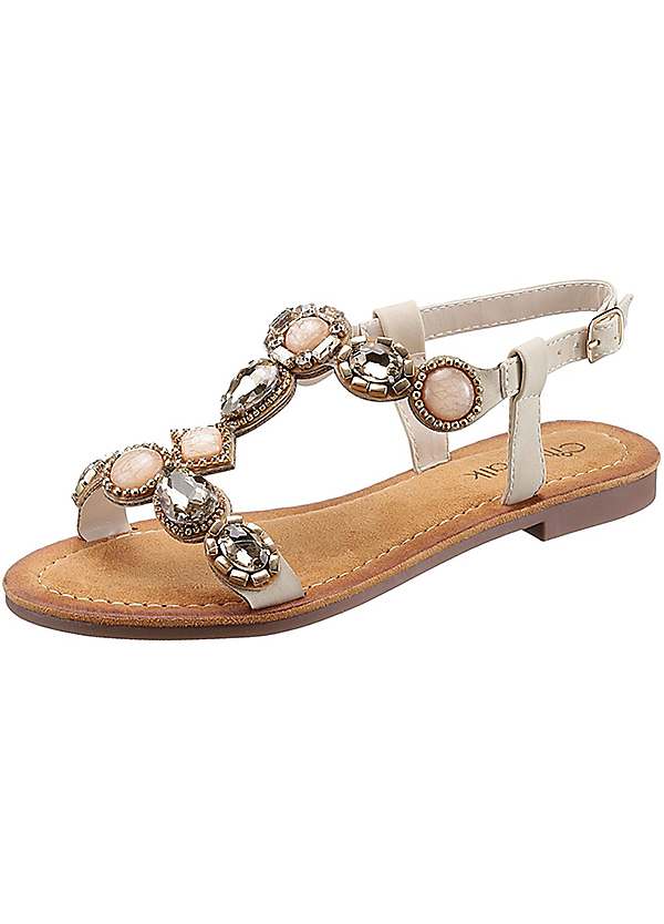 Strappy Sandals With Gemstone Embellishment by City Walk Look Again