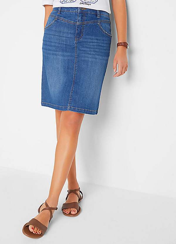 Knee length 2024 stretch denim skirt