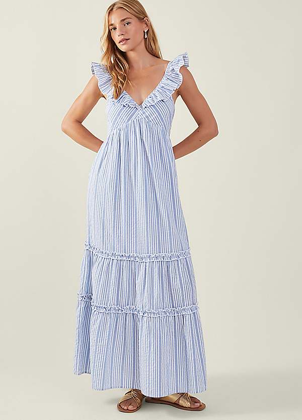 Stripe ruffle cotton maxi dress on sale