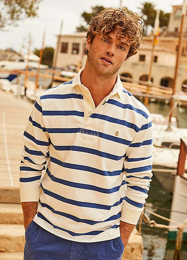 adidas originals authentic three stripe rugby top in navy