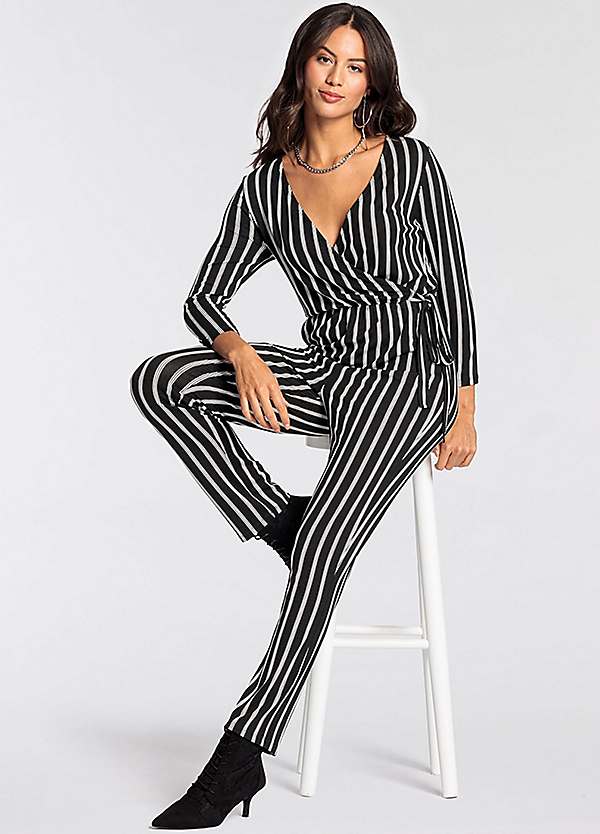 Striped Wrap Jumpsuit by Melrose