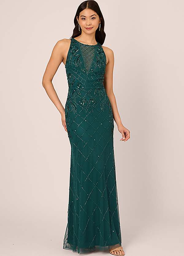 Adrianna papell lace illusion halter gown best sale