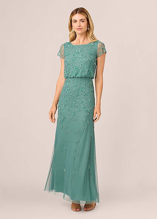 Studio Beaded Blouson Long Dress by Adrianna Papell | Look Again