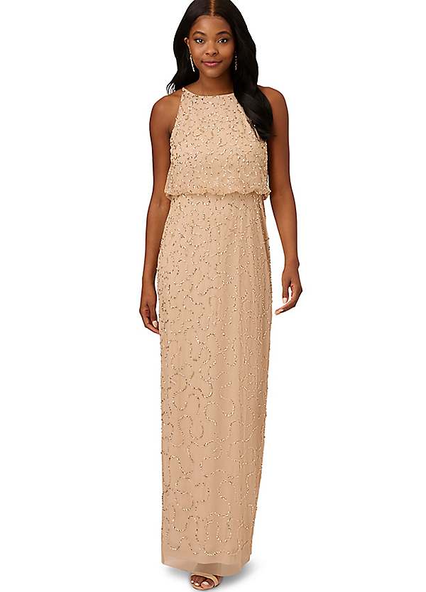 Adrianna papell beaded gown rose outlet gold