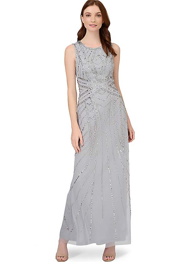 Studio Beaded Long Dress With Godets by Adrianna Papell Look Again