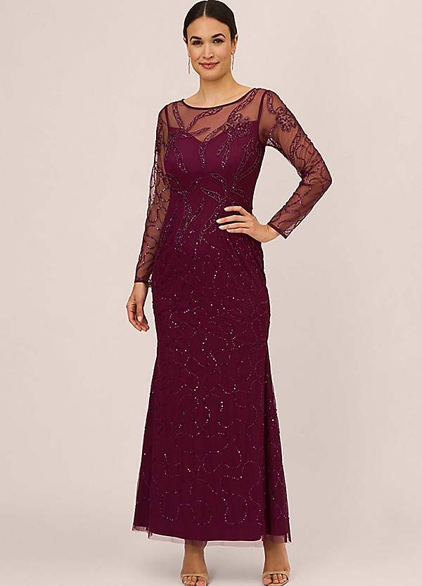 Studio Beaded Long Sleeve Gown by Adrianna Papell