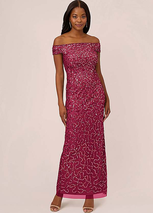 Adrianna papell off the shop shoulder sequin beaded gown