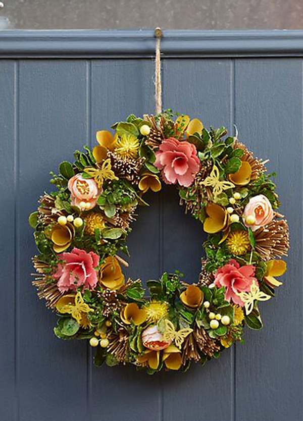 Artificial Flowers Wreath - 45cm/17.7 Inch Silk Floral Wreath For Front Door, All Seasons Decor, Rattan Ring, UV Protected - View #12