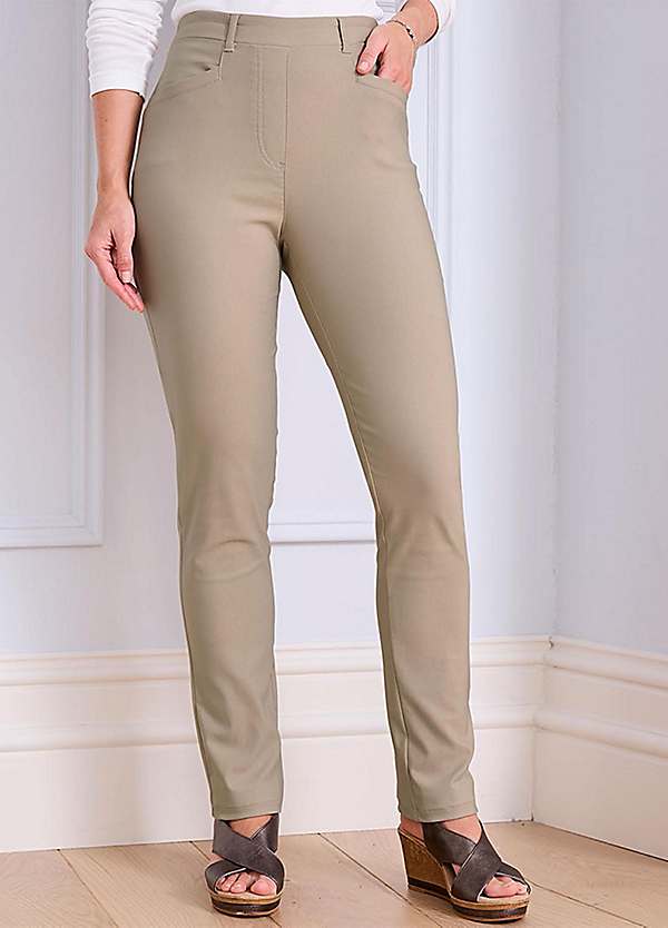 Slim leg pull on hot sale trousers