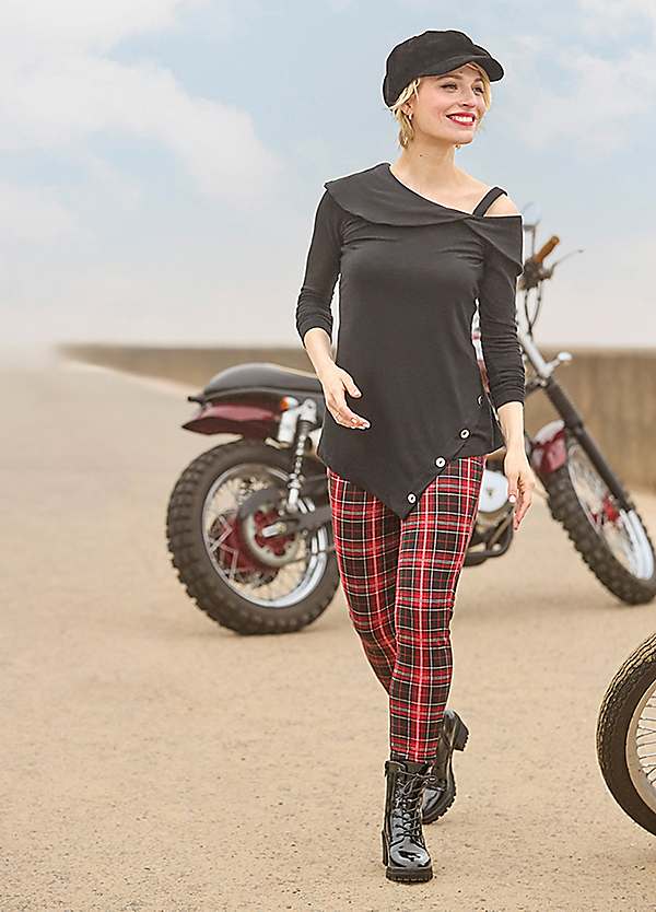 Tartan Check Zip Detail Skinny Trousers by Joe Browns | Look Again